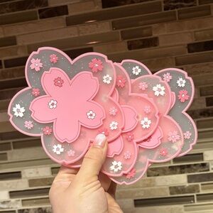 Pink Cherry Blossom Silicone Coasters - Set of 4